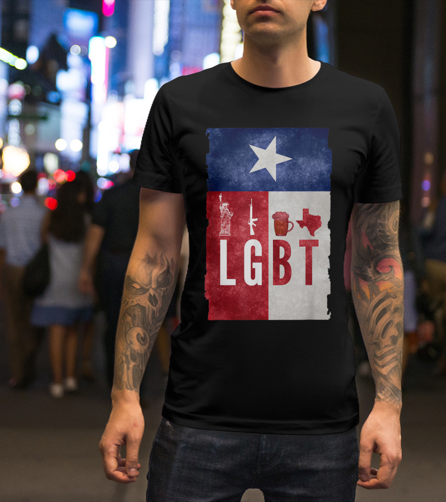 Liberty Guns Beers Texas Flag Star Statue Rifle Mug Map T-Shirt