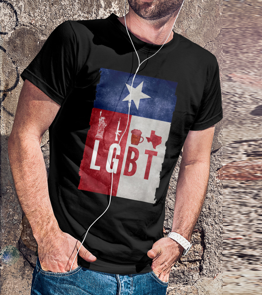 Liberty Guns Beers Texas Flag Star Statue Rifle Mug Map T-Shirt