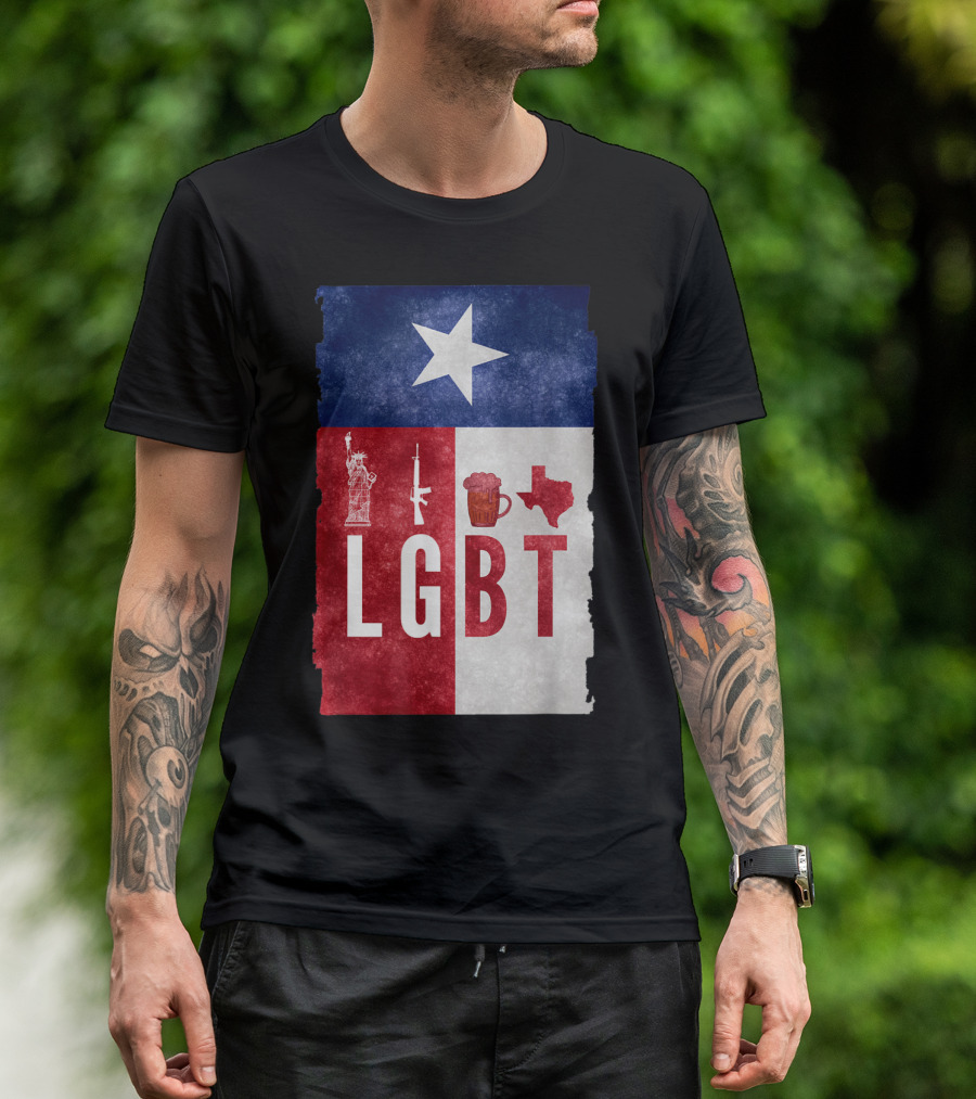 Liberty Guns Beers Texas Flag Star Statue Rifle Mug Map T-Shirt