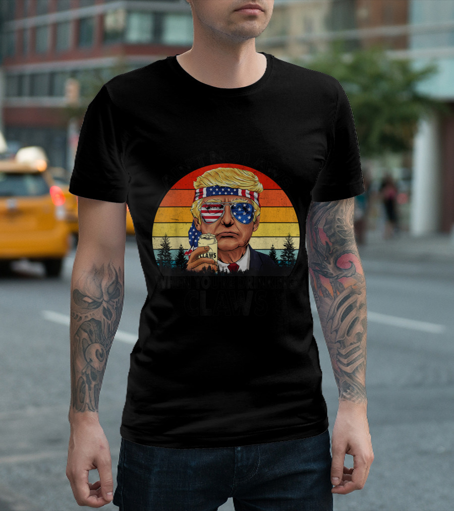 Ain't No Laws When You're Drinking Claws Retro American Flag Glasses And Headband T-Shirt