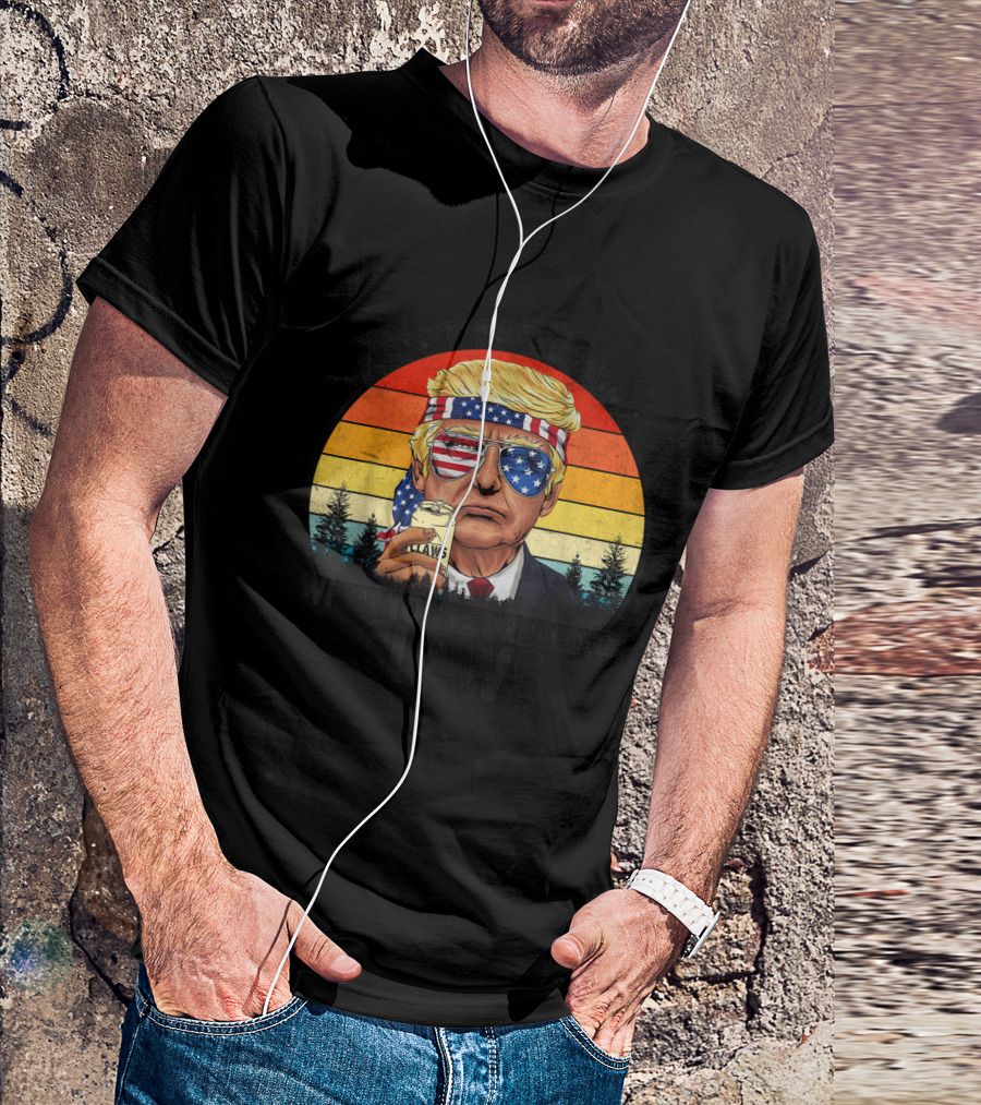 Ain't No Laws When You're Drinking Claws Retro American Flag Glasses And Headband T-Shirt
