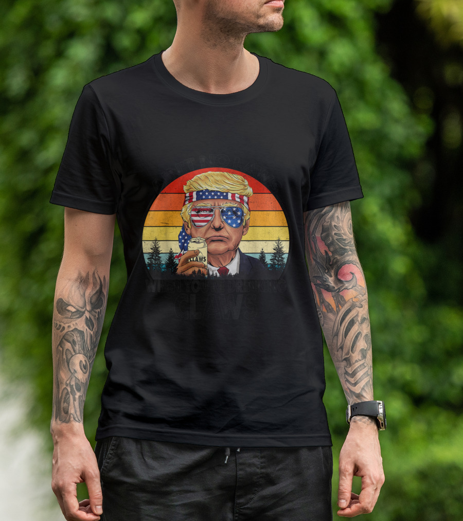 Ain't No Laws When You're Drinking Claws Retro American Flag Glasses And Headband T-Shirt