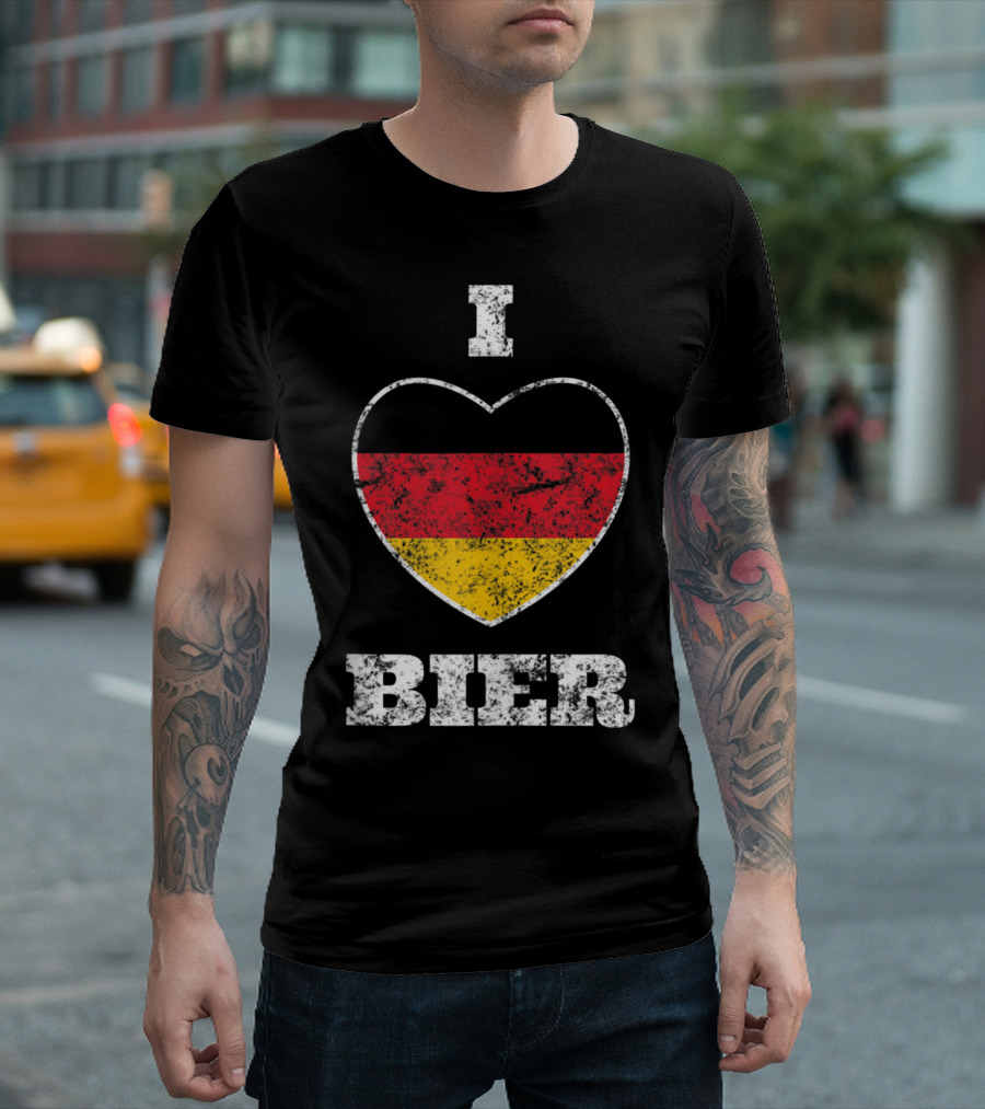 Vintage Oktoberfest German Flag I Love Bier Beer Drinking T-Shirt