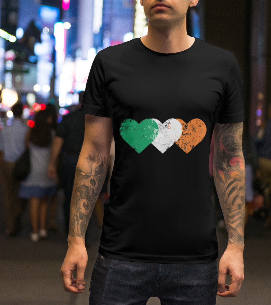 3 Hearts Ireland Flag St. Patricks Day Irish Flags Tricolor Hearts T-Shirt