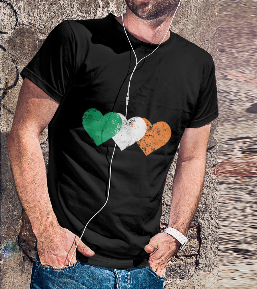 3 Hearts Ireland Flag St. Patricks Day Irish Flags Tricolor Hearts T-Shirt