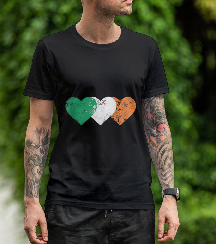 3 Hearts Ireland Flag St. Patricks Day Irish Flags Tricolor Hearts T-Shirt