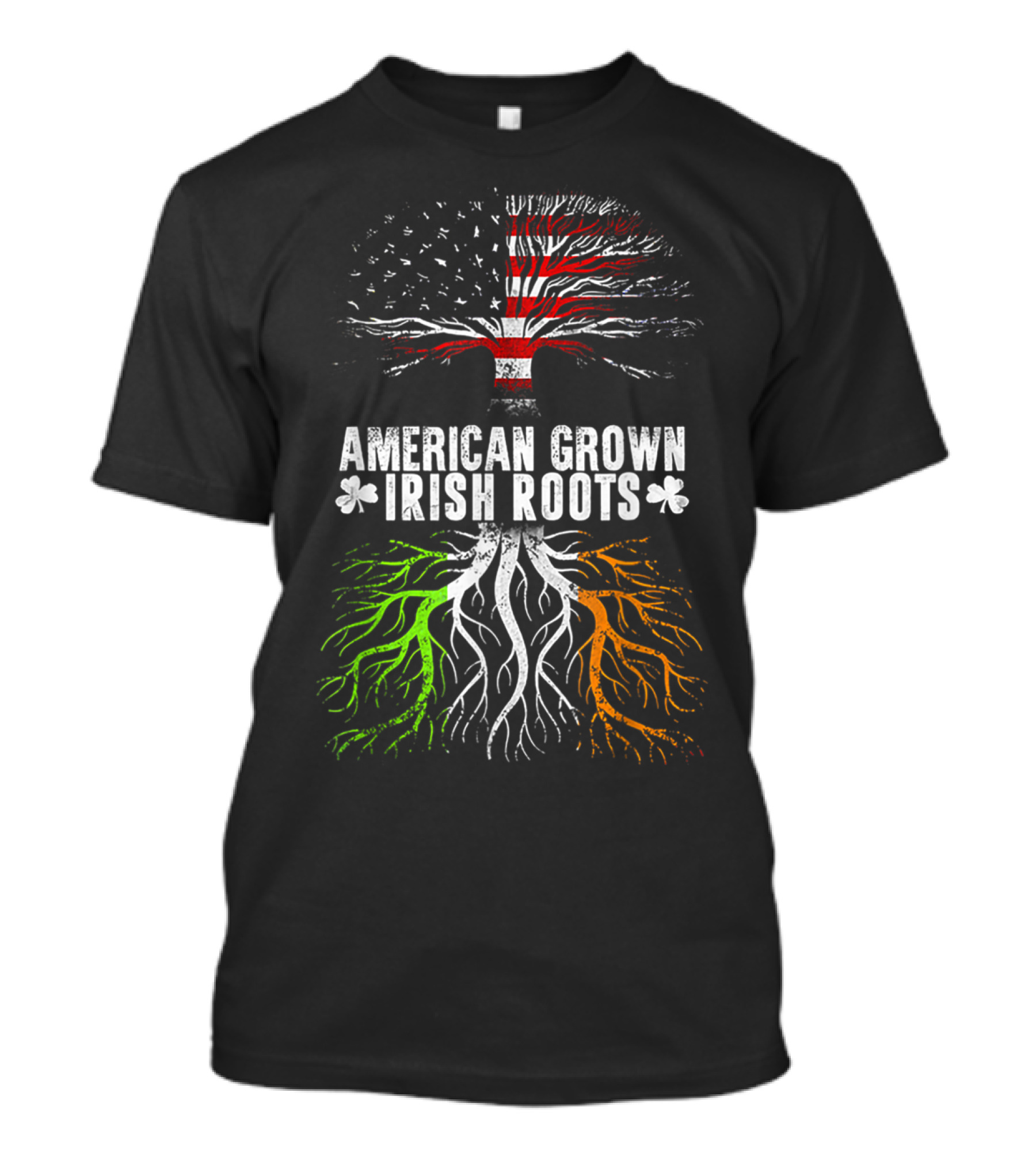 American Grown Irish Roots Flag Tree With Shamrocks T-Shirt
