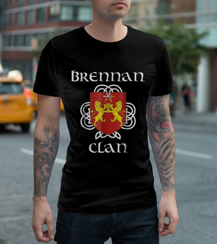 Brennan Clan Crest Family Reunion Irish Heritage Lions Shield T-Shirt