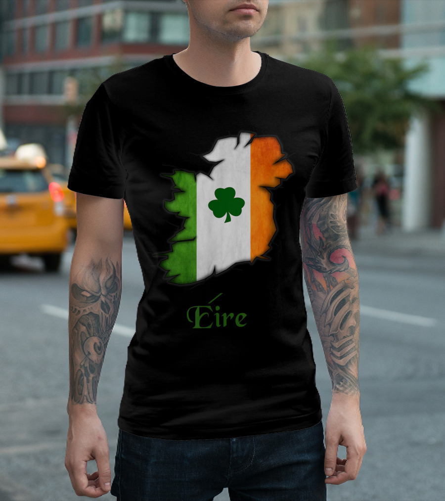 Eire Irish Flag Map with Shamrock for Proud Irish T-Shirt