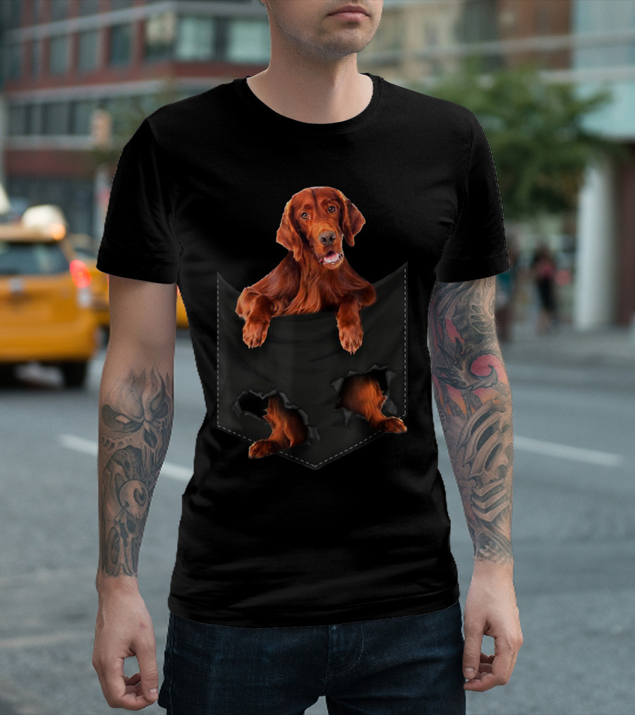 Irish Setter Dog Mid Pocket Irish Setter Pocket T-Shirt