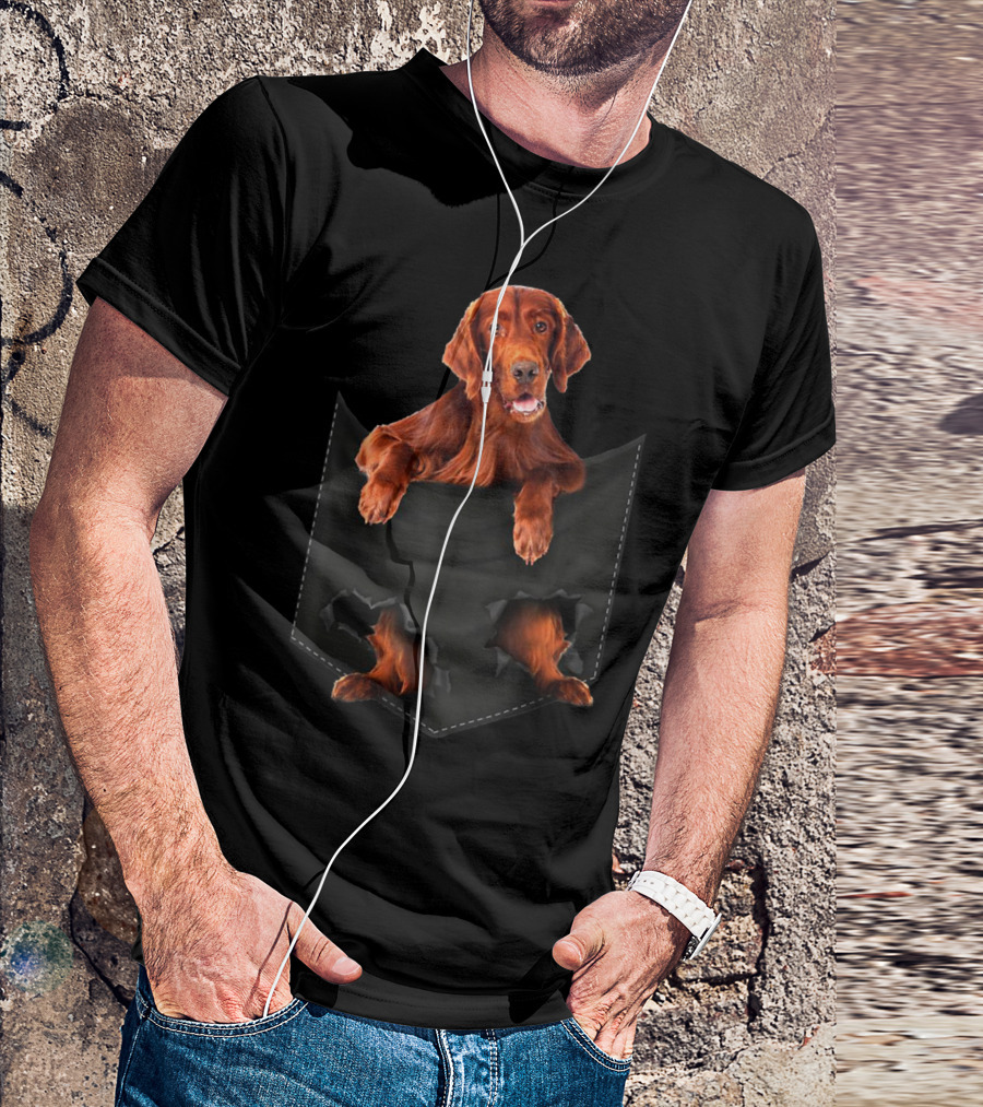 Irish Setter Dog Mid Pocket Irish Setter Pocket T-Shirt