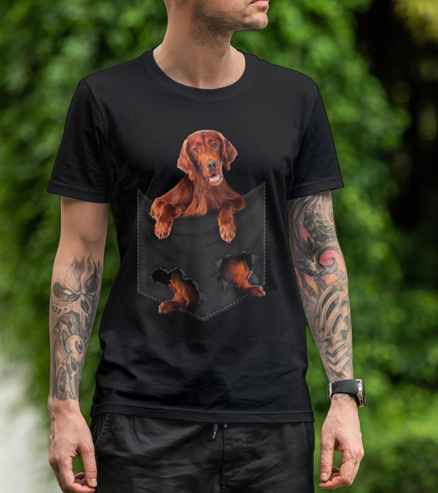 Irish Setter Dog Mid Pocket Irish Setter Pocket T-Shirt