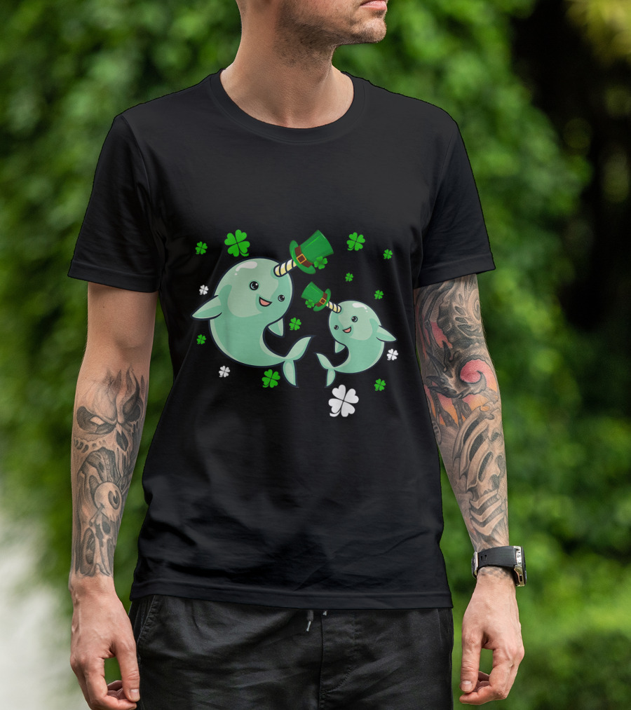 Leprechaun Narwhal St Patricks Day Narwhal Lover Shamrock Hat T-Shirt