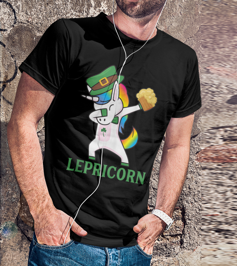 Lepricorn Cool Irish Leprechaun Unicorn Dabbing With Beer T-Shirt