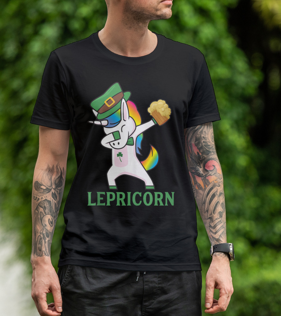 Lepricorn Cool Irish Leprechaun Unicorn Dabbing With Beer T-Shirt