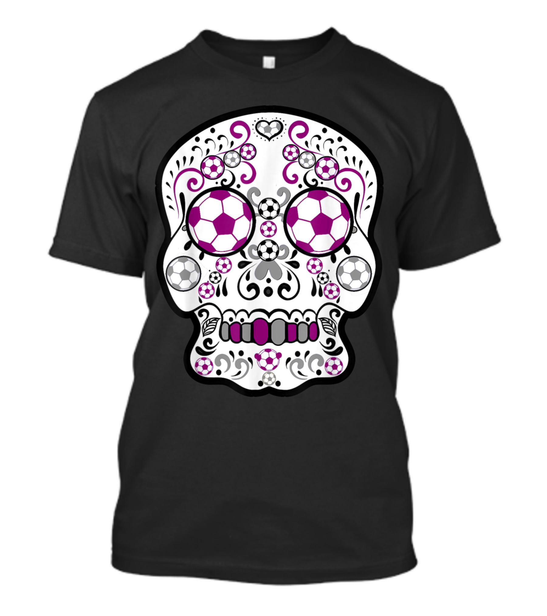 Maroon And Grey Soccer Day Of The Dead Sugar Skull T-Shirt