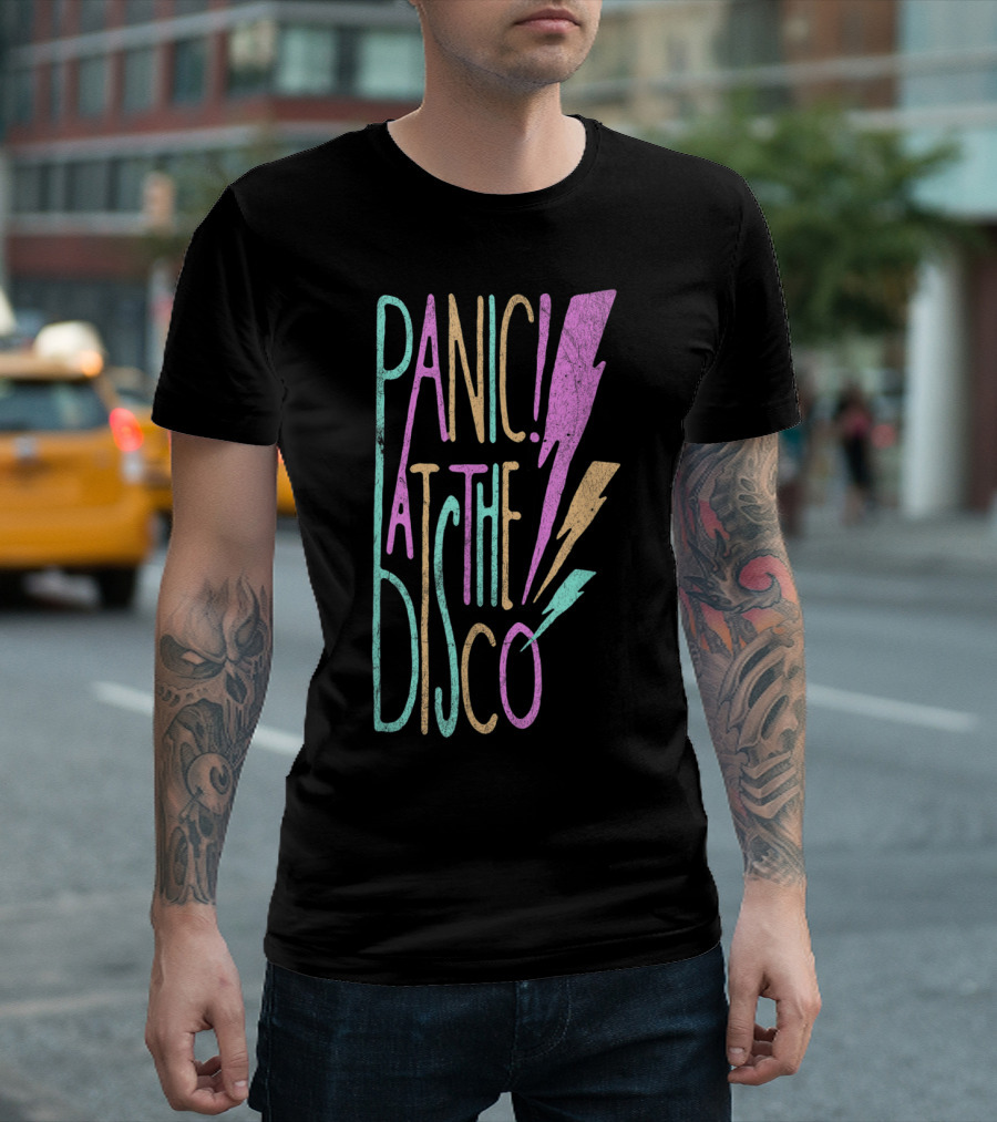 Panic At The Disco Colorful Lightning Bolt Text T-Shirt