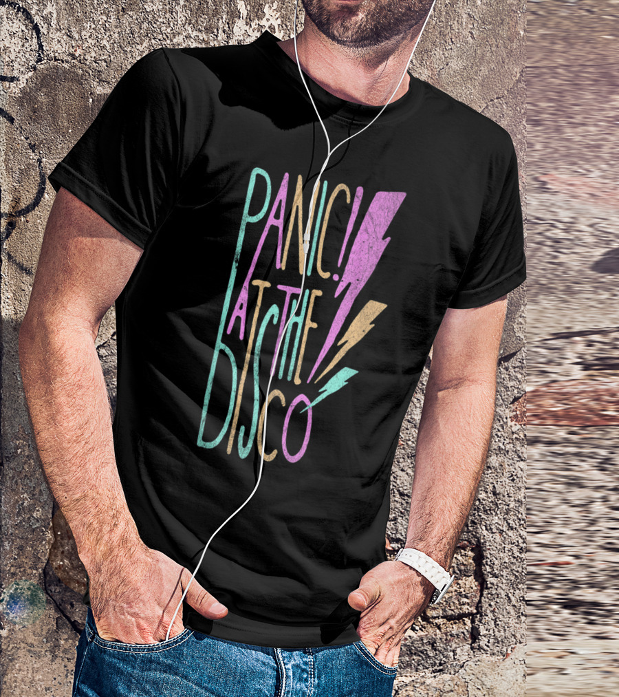 Panic At The Disco Colorful Lightning Bolt Text T-Shirt
