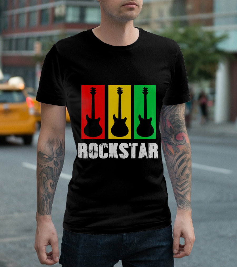 Rockstar Kids Vintage Guitar Red Yellow Green Trio T-Shirt