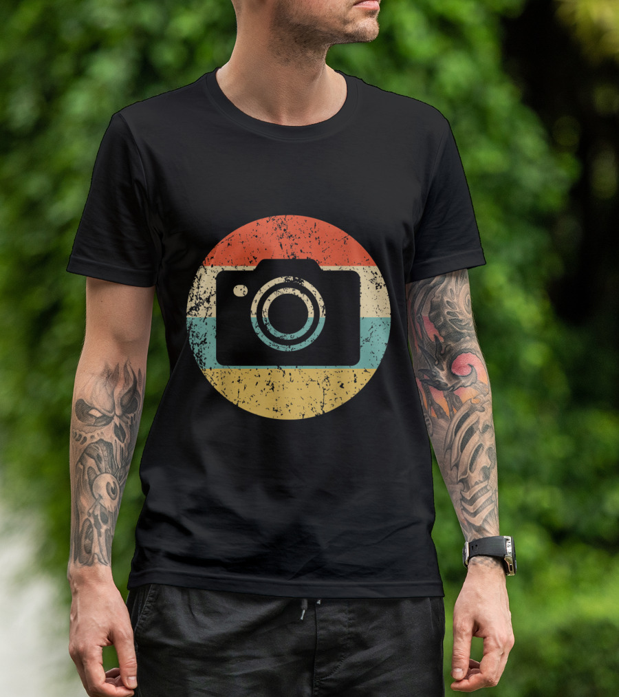 Photographer Vintage Camera Retro Circle Stripes T-Shirt