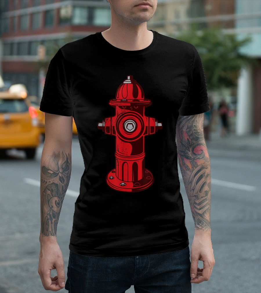 Red Fire Hydrant Firefighter Work Emblem T-Shirt