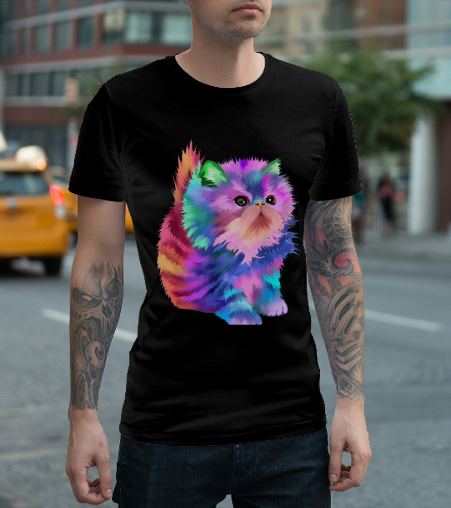 Colorful Funny Rainbow Kitten Rave EDM Cat T-Shirt