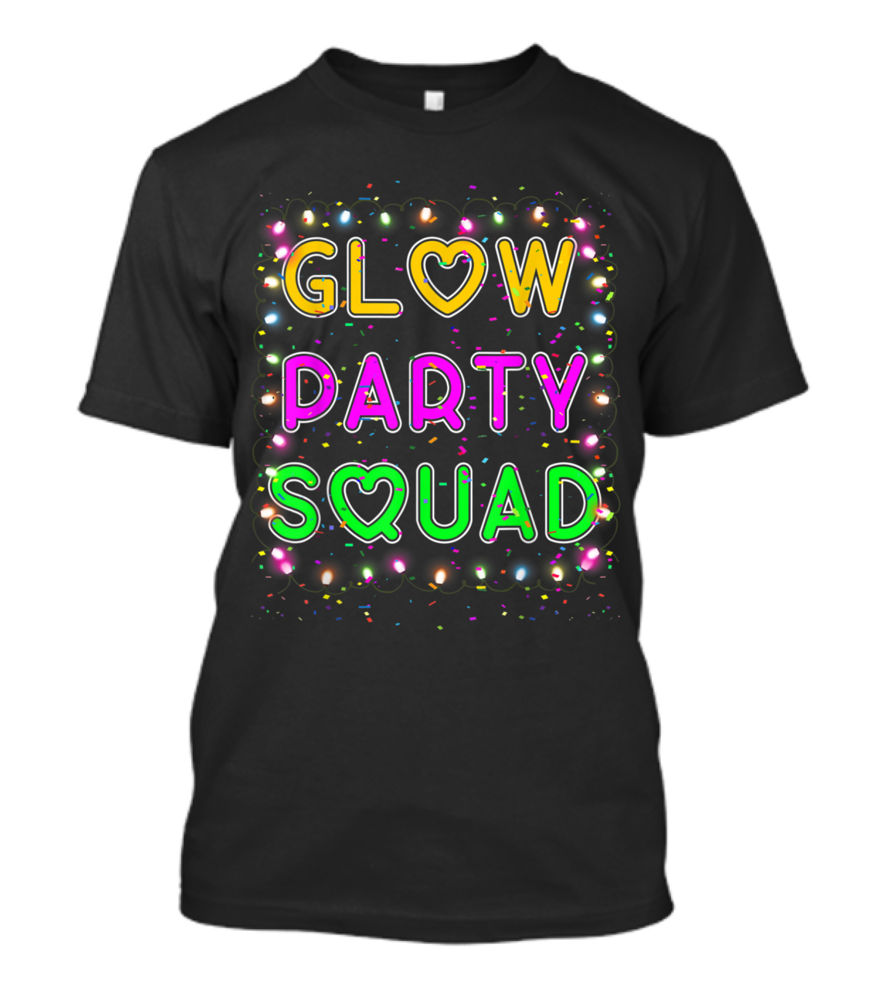 Glow Party Squad Neon Lettering With Paint Splatter Effect T-Shirt