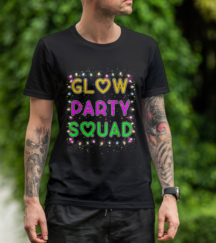 Glow Party Squad Neon Lettering With Paint Splatter Effect T-Shirt
