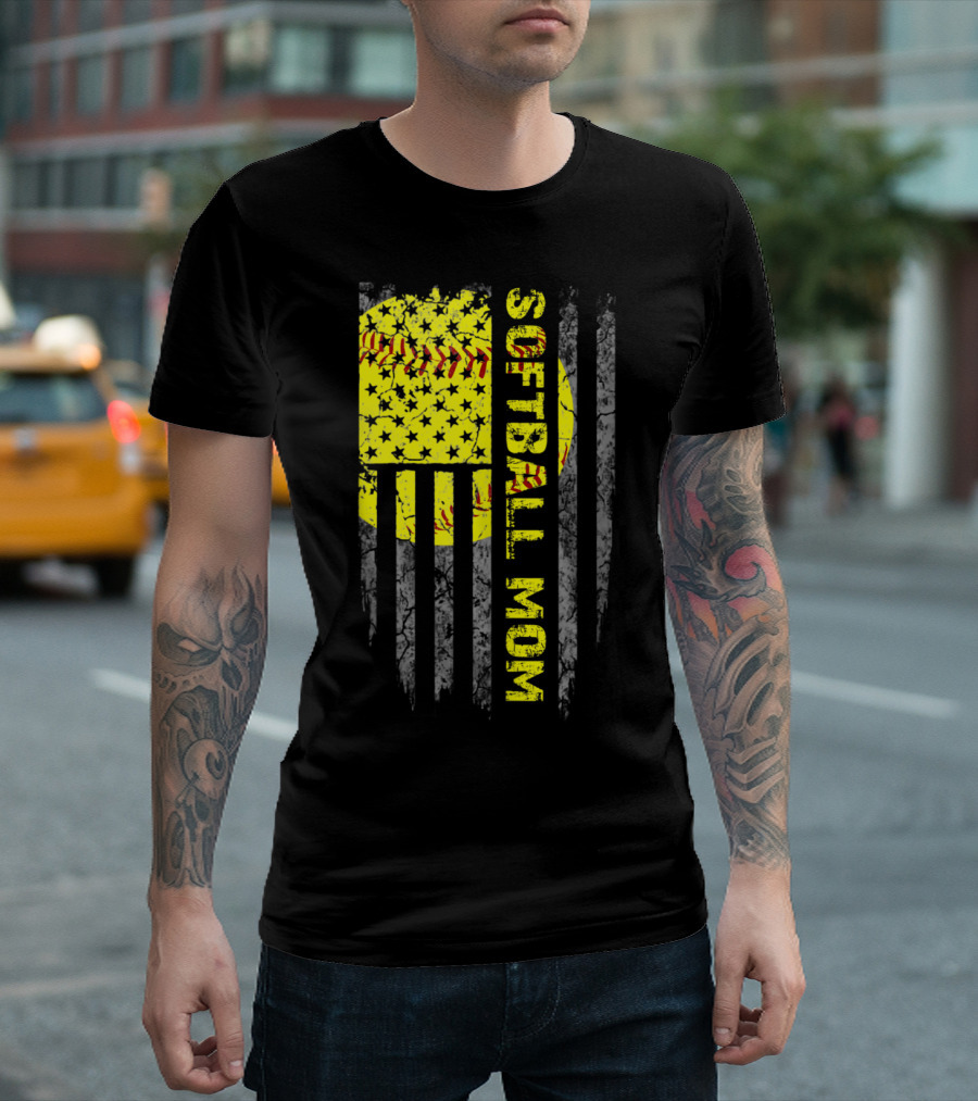 Softball Mom American Flag T-Shirt