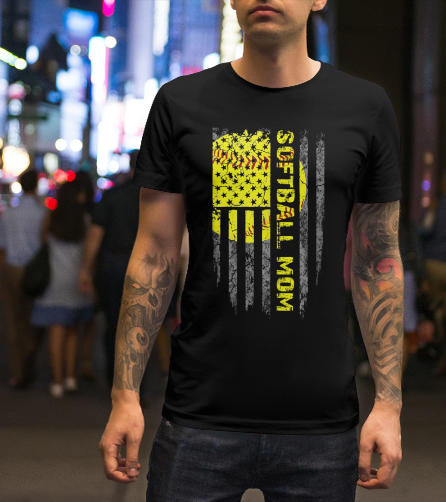 Softball Mom American Flag T-Shirt