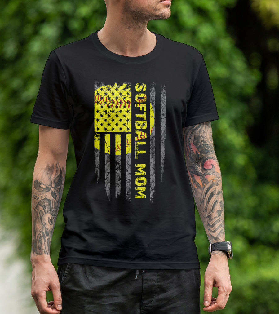 Softball Mom American Flag T-Shirt