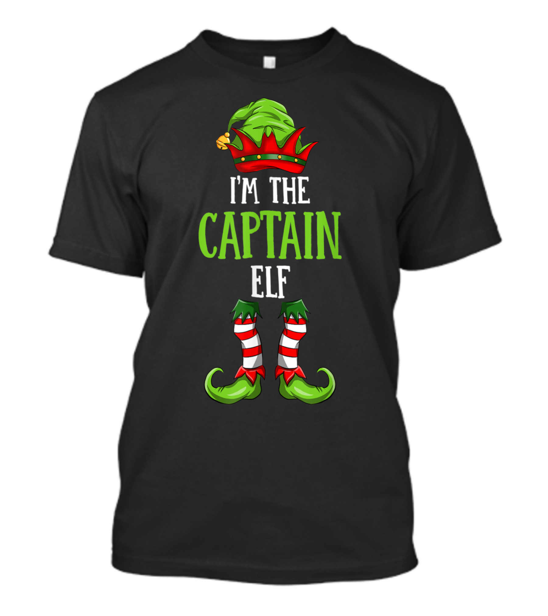 I'm The Captain Elf Christmas Family Elf Green Hat Red Boots T-Shirt