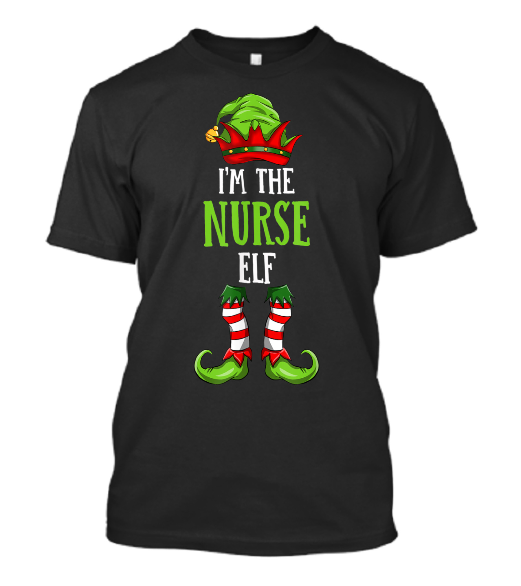 I'm The Nurse Elf Christmas Family Elf Festive Hat And Striped Shoes T-Shirt