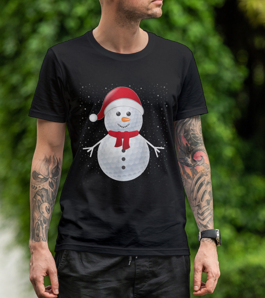 Snowman Santa Golf Ball Christmas T-Shirt