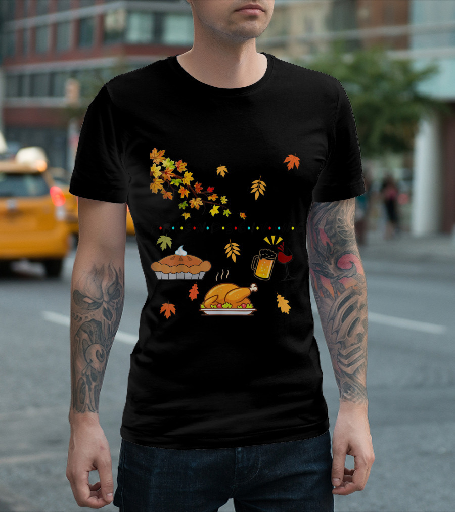 Friendsgiving Autumn Celebration Turkey Pie Beer Wine Leaves T-Shirt