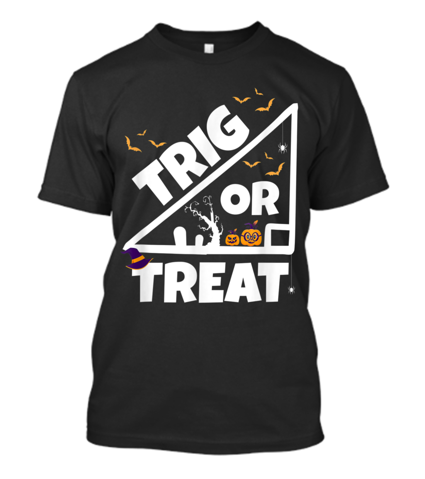 Trig Or Treat Halloween Math Teacher Students School College Pumpkin Bats Spider T-Shirt