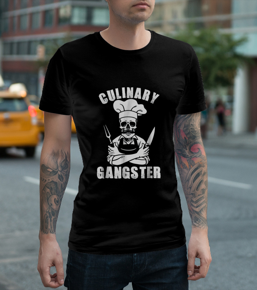 Culinary Gangster Skull Chef with Utensils T-Shirt