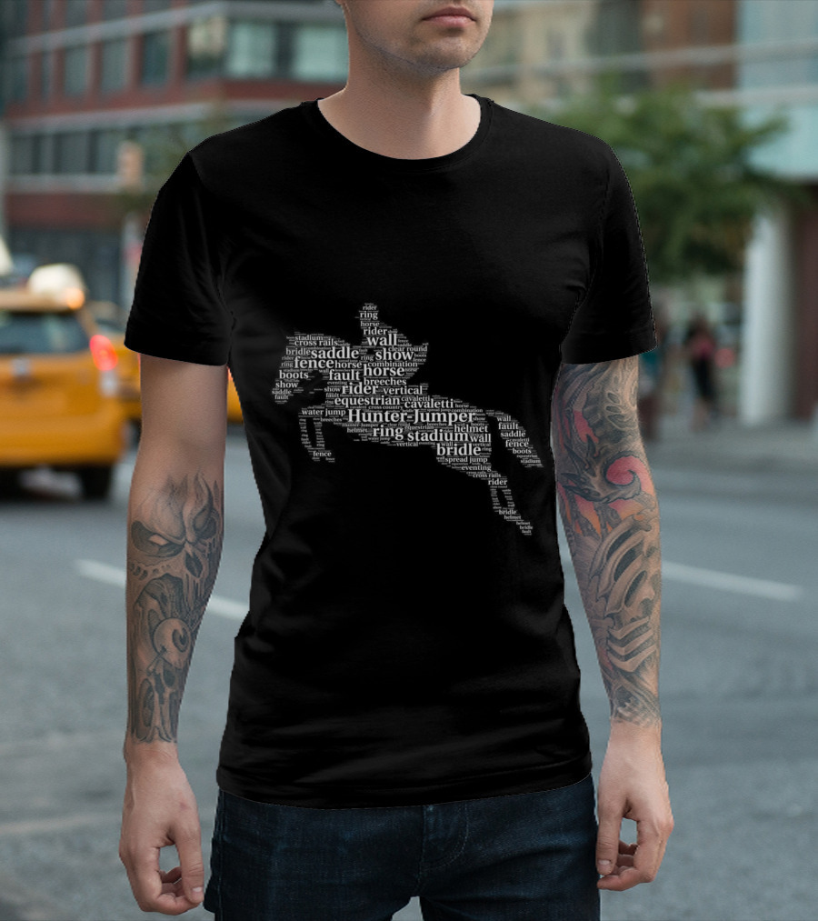 Hunter Jumper Show Saddle Wall Fence Horse Equestrian Riding Word Cloud T-Shirt