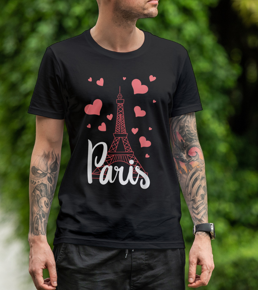 Paris Eiffel Tower Romantic Hearts France Love T-Shirt