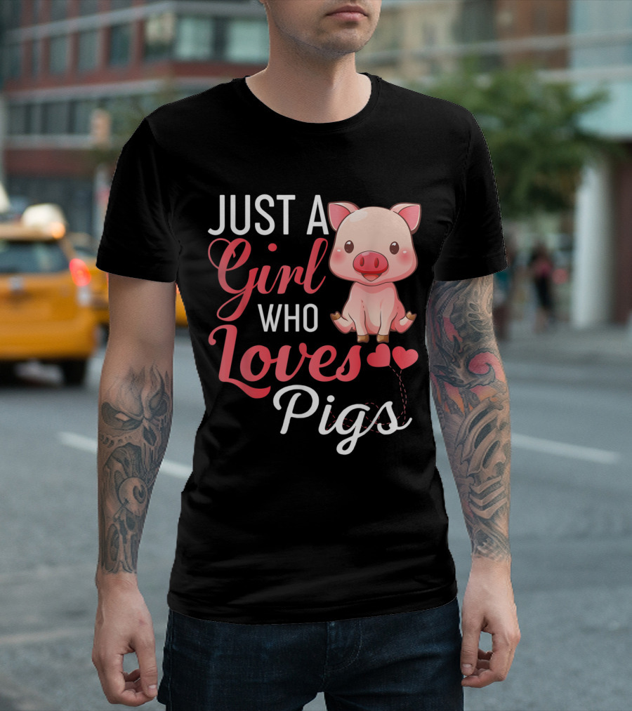 Just A Girl Who Loves Pigs Cute Pig Lover with Hearts T-Shirt