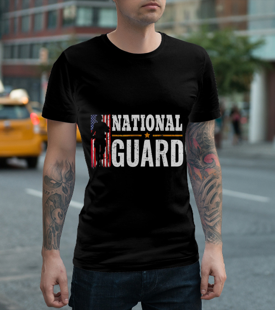 National Guard American Flag Proud Patriotic Silhouette Star T-Shirt
