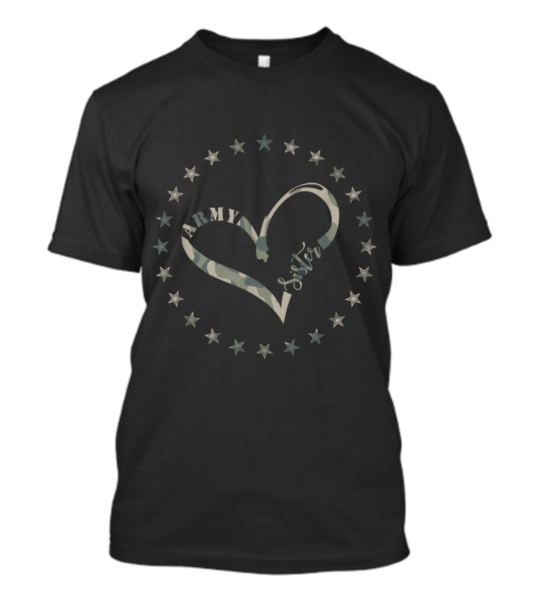 Proud Army Sister Camouflage Heart And Stars T-Shirt
