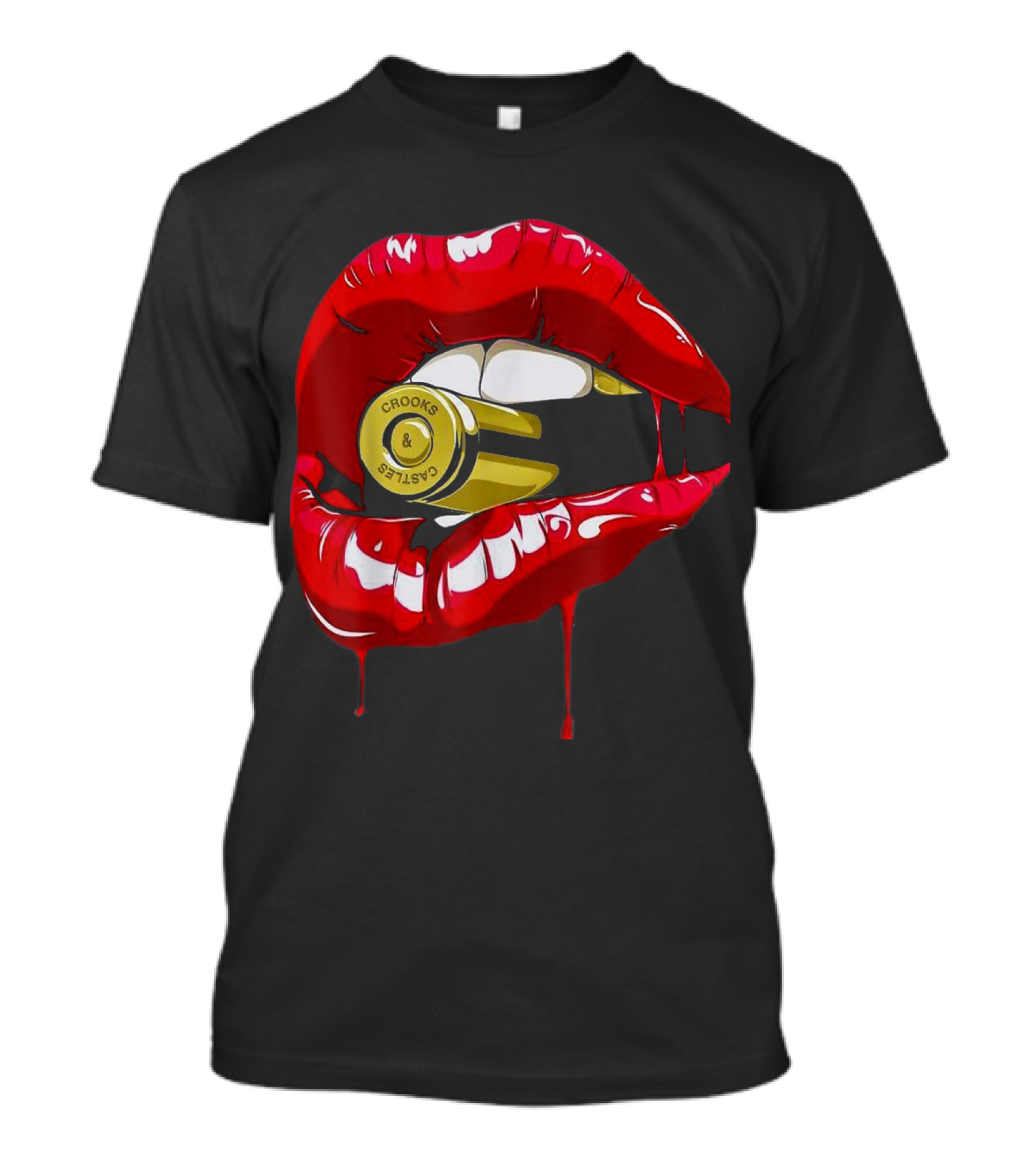 Red Lips Teeth Gold Bullet Crooks And Castles T-Shirt
