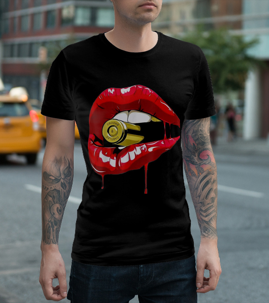Red Lips Teeth Gold Bullet Crooks And Castles T-Shirt