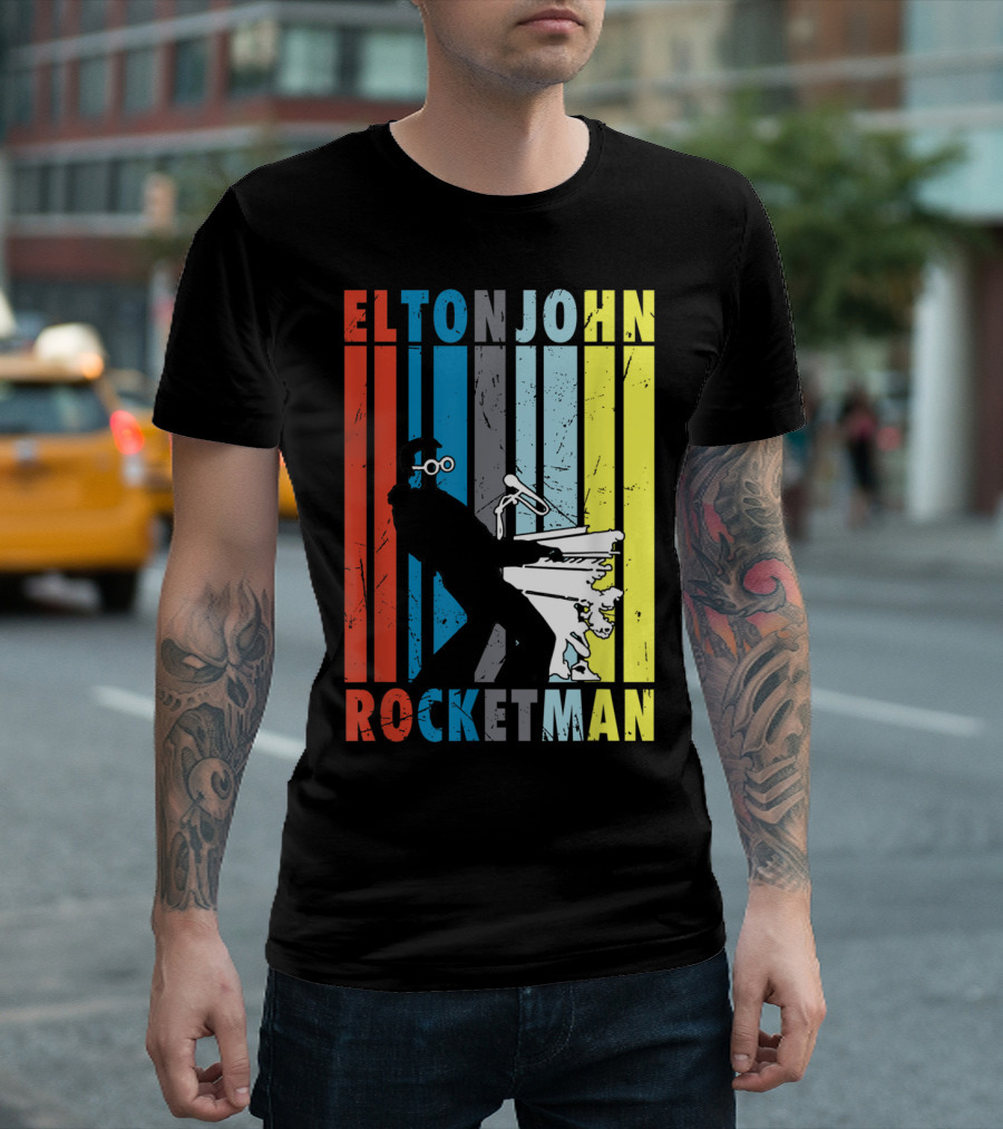 Elton John Rocketman Vintage Piano Silhouette Peanuts T-Shirt
