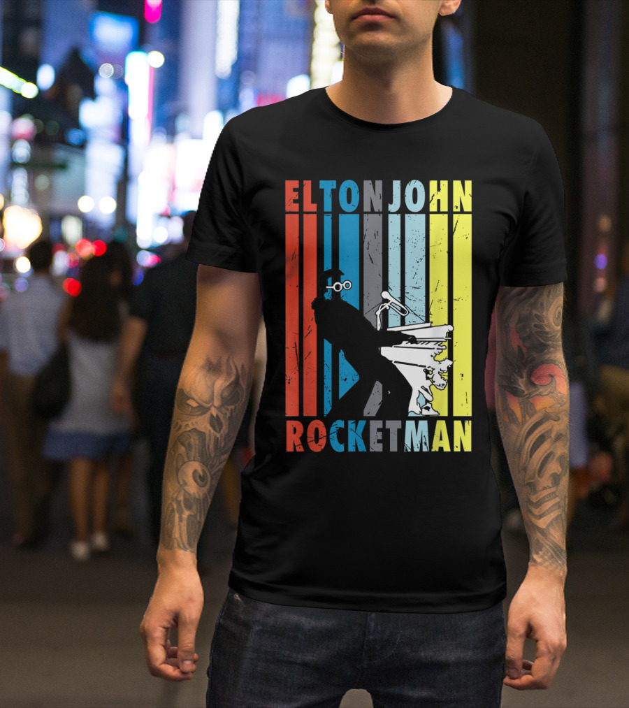 Elton John Rocketman Vintage Piano Silhouette Peanuts T-Shirt