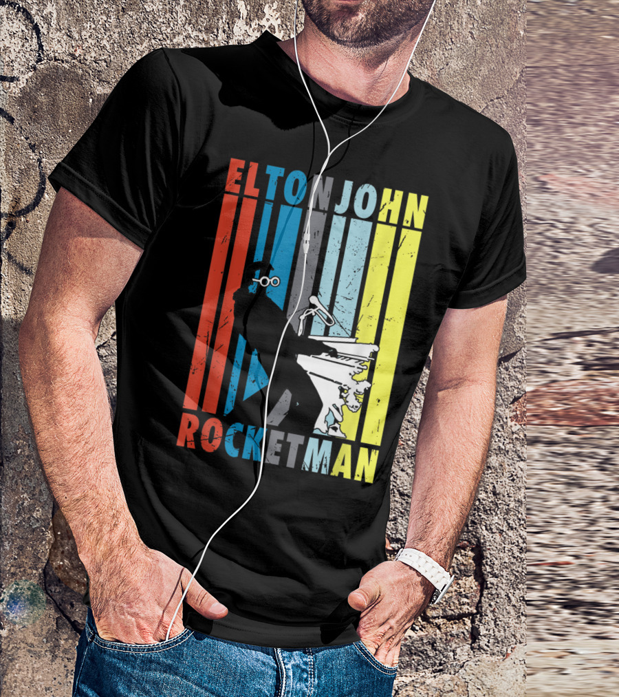 Elton John Rocketman Vintage Piano Silhouette Peanuts T-Shirt