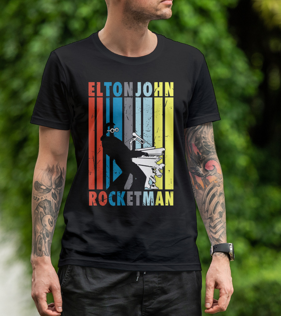 Elton John Rocketman Vintage Piano Silhouette Peanuts T-Shirt