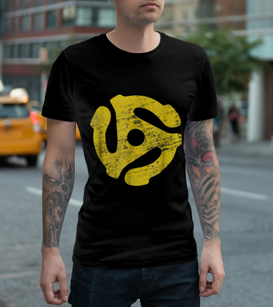 Vinyl Record 45 RPM Spindle Adapter Icon Yellow T-Shirt