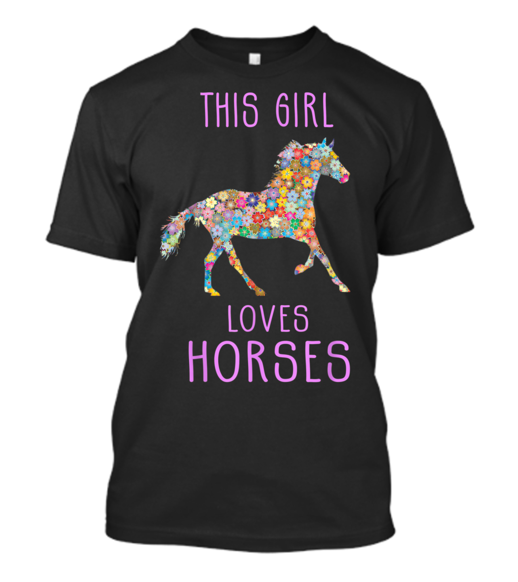 This Girl Loves Horses Colorful Floral Horse T-Shirt